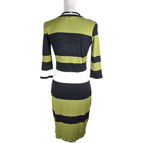 Danny & Nicole ~Woman Size M~ Green/Gray Striped Sweater Knit Dress 3/4 Sleeve. - Picture 3 of 11